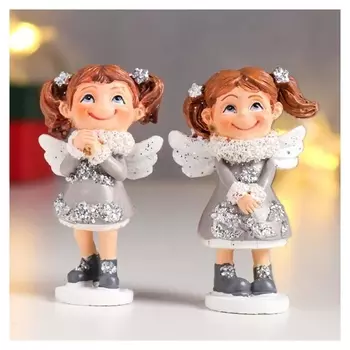 Сувенир полистоун "Малышка-ангел в платье с блёстками и меховым воротником" 7,5х3х5 см 649463