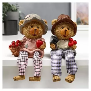 Сувенир полистоун "Медвежонок с яблоками" длинные ножки 23,5х10,5х8 см