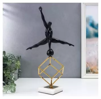 Сувенир полистоун, металл "Атлет с гирей" чёрный с золотом 50х14х27,5 см