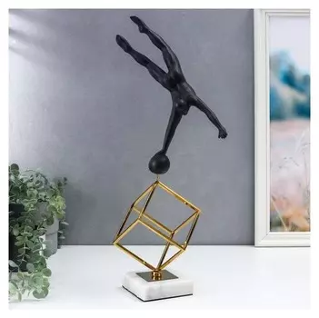 Сувенир полистоун, металл "Гимнаст на кубе" чёрный с золотом 50х14х27,5 см