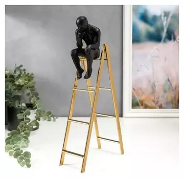 Сувенир полистоун, металл "Мыслитель на лестнице" чёрный с золотом 30,6х6,7х16 см