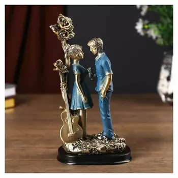 Сувенир полистоун "Молодые романтики" серебро с синим 22,5х8х12 см