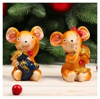 Сувенир полистоун "Мышка с бантом с мешком золота" 8,5х7,2х5,7 см