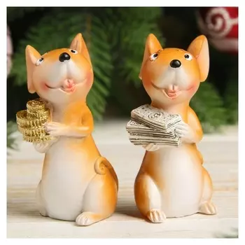 Сувенир полистоун "Мышонок-удивляка с купюрами/монетками" 7х3х4 см