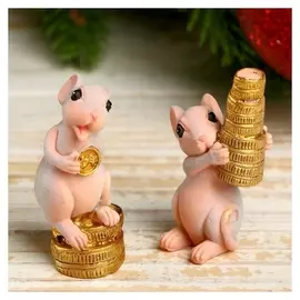 Сувенир полистоун "Мышуля с золотыми монетками" 5х2,5х2,5 см