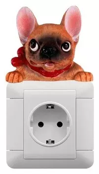 Сувенир полистоун на включатель "Французский бульдог, красный бант" бежевый 3х7.5х7.5 см