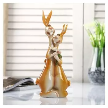 Сувенир полистоун обнимашки "Зайчата с ромашкой" 22,5х8,7х5,5 см