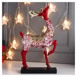 Сувенир полистоун "Олень с золотыми рогами, с узорами" красный 33х6,5х18,5 см