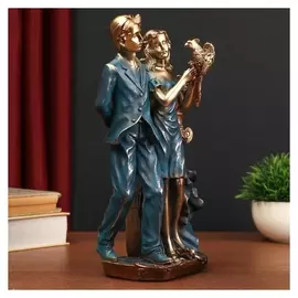 Сувенир полистоун "Парочка с попугаем" синий 28х13х10 см