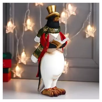 Сувенир полистоун "Пингвин в красном фраке, в цилиндре, с книгой" 33х15,5х11,5 см