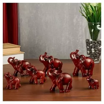 Сувенир полистоун под красное дерево набор 7 шт "Стадо слонов" 9;7,5;7;6,5;5,3, 4,8,4 см