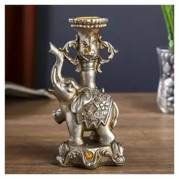 Сувенир полистоун подсвечник "Слон на пьедестале в попоне с цветами" 15,5х8х7,5 см