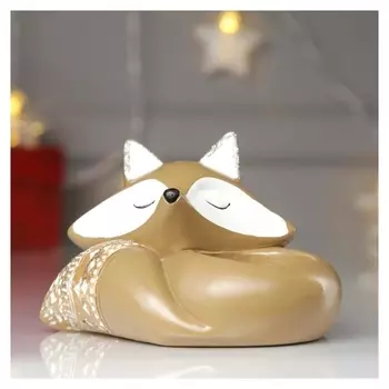 Сувенир полистоун подсвечник "Спящий лисёнок с узорами на хвосте" 9х9,5х11,5 см