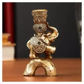 Сувенир полистоун подсвечник зеркальные вставки "Индийский слон на камне" 12,5х6,5х3 см