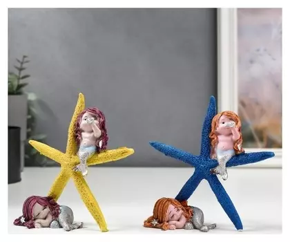 Сувенир полистоун "Русалочки и морская звезда" 13,5х13,3х5,5 см