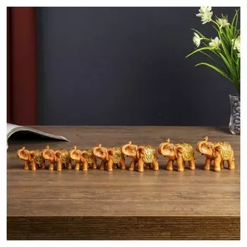 Сувенир полистоун "Семь слонов" под дерево набор 7 шт H-7;6,5;5,5;5;4,5 см