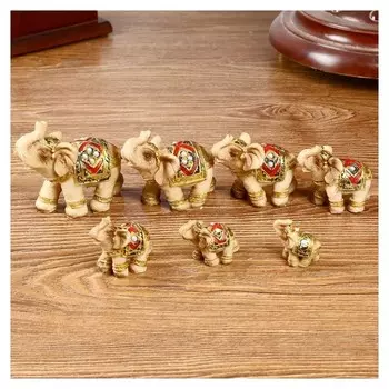 Сувенир полистоун "Семь слонов попона с жемчугом" H-10,5;9,5;8;7,5;6,5;6;5 см