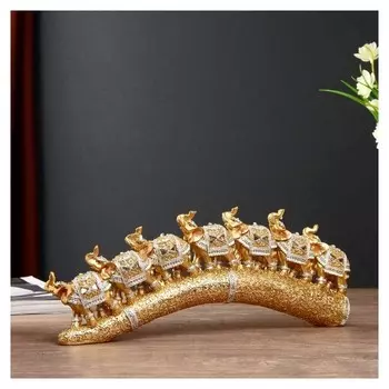 Сувенир полистоун "Семь золотых слонов на золотом бивне" 11,5х29,5х3,8 см