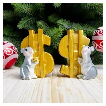 Сувенир полистоун "Серая мышка с долларом" 8х5х4 см