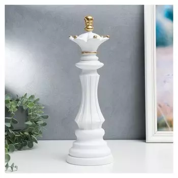 Сувенир полистоун "Шахматная фигура - ферзь" белый с золотом 37х12х12 см