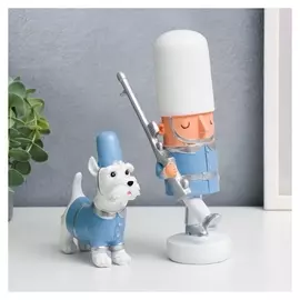 Сувенир полистоун "Щелкунчик и терьер" набор 2 шт голубо-белый 11,5х3,5х12 20,5х8х7 см