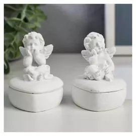 Сувенир полистоун шкатулка "Белоснежный ангел на сердечке" 6,3х4,7х4,7 см