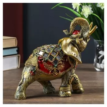 Сувенир полистоун "Слон в красной попоне с золотыми узорами и зеркалами" 18,5х8х23 см