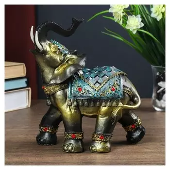 Сувенир полистоун "Слон в синей попоне с кистями и зеркалами" 20х10х18,5 см