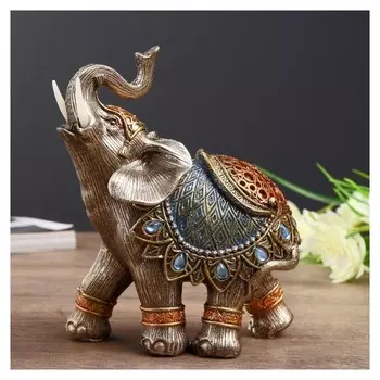 Сувенир полистоун "Слон в синей попоне с сапфирами" 14х13х6 см