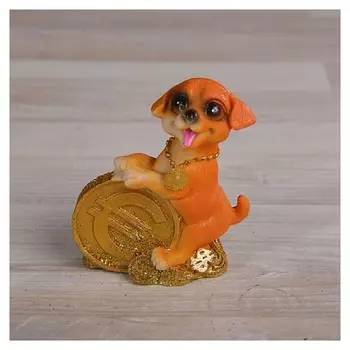 Сувенир полистоун "Собачка с долларами/монетами" 8,5х6х4,5 см