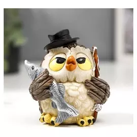 Сувенир полистоун "Совёнок - рыбак" 9х8х8,5 см