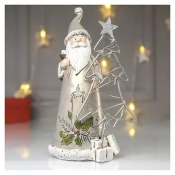 Сувенир полистоун свет "Дед мороз в золотистой шубе у ёлочки - свеча" 22х10х12 см