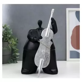 Сувенир полистоун "Толстячок-музыкант с контрабасом" чёрный 22,5х14х14 см