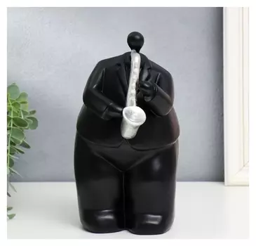 Сувенир полистоун "Толстячок-музыкант с саксафоном" чёрный 24х16,5х12 см