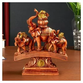 Сувенир полистоун "Три денежных слона на купюре с монетами" под дерево 24,5х19,5х7,8 см