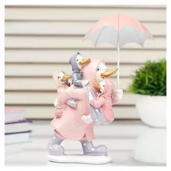 Сувенир полистоун "Уточка с утятами в дождевиках под зонтом" 21х13х9,5 см