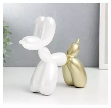 Сувенир полистоун "Воздушный шарик - собачка" золото и белый перламутр 19х7,5х20 см