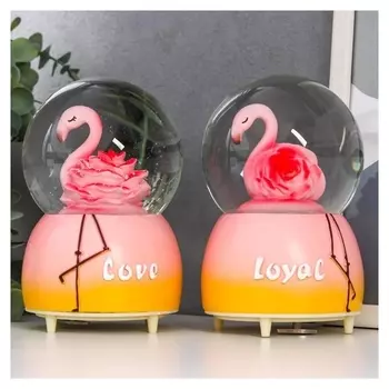 Сувенир полистоун водяной шар музыка "Фламинго-цветок" крутится D=10 см 15,5х10х10 см