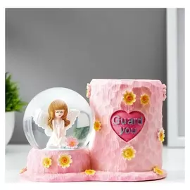 Сувенир полистоун водяной шар свет/для ручек "Ангел-фея" D=8 см 11,6х17,4х11,6 см