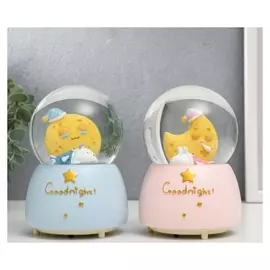 Сувенир полистоун водяной шар свет, музыка "Котик/пёсик спит у луны/месяца"13х8х8 см