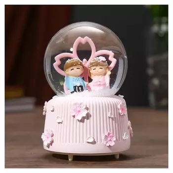 Сувенир полистоун водяной шар свет, музыка "Малыши у большого цветка" 12х8х8 см