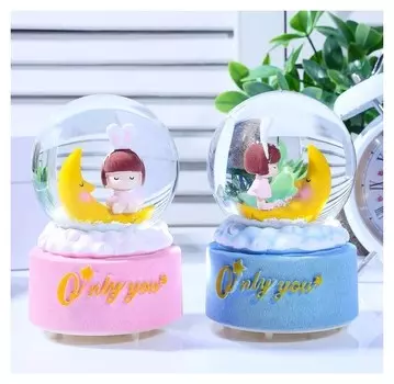 Сувенир полистоун водяной шар свет, музыка "Малышка на месяце" 12х8,5х8,5 см