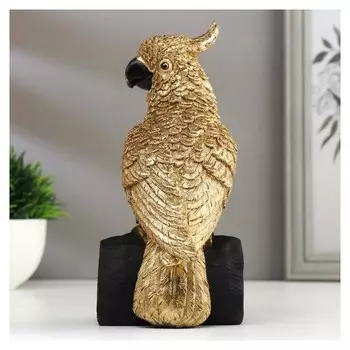 Сувенир полистоун "Золотой какаду на бревнышке" 20х9х8,7 см