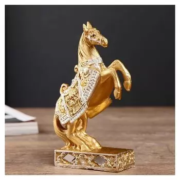 Сувенир полистоун "Золотой конь на дыбах" 12,5х8,3х3,8 см