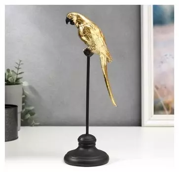 Сувенир полистоун "Золотой попугай Ара на жёрдочке" 27,5х8,5х9 см