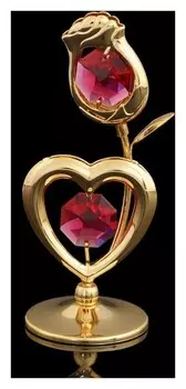 Сувенир «Роза с сердцем», 3×3×8 см, с кристаллами сваровски