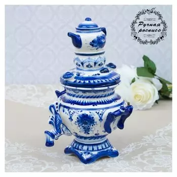 Сувенир "Самовар", большой, гжель, фарфор, 28х15 см