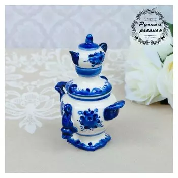 Сувенир "Самовар", малый, гжель, фарфор, 12х10 см