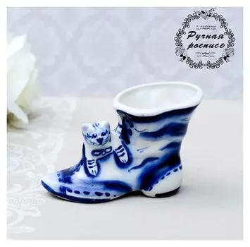 Сувенир «Сапог с котом», гжель