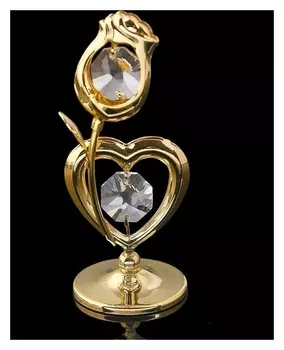 Сувенир «Сердце с цветком», 3х3х8 см, с кристаллами сваровски